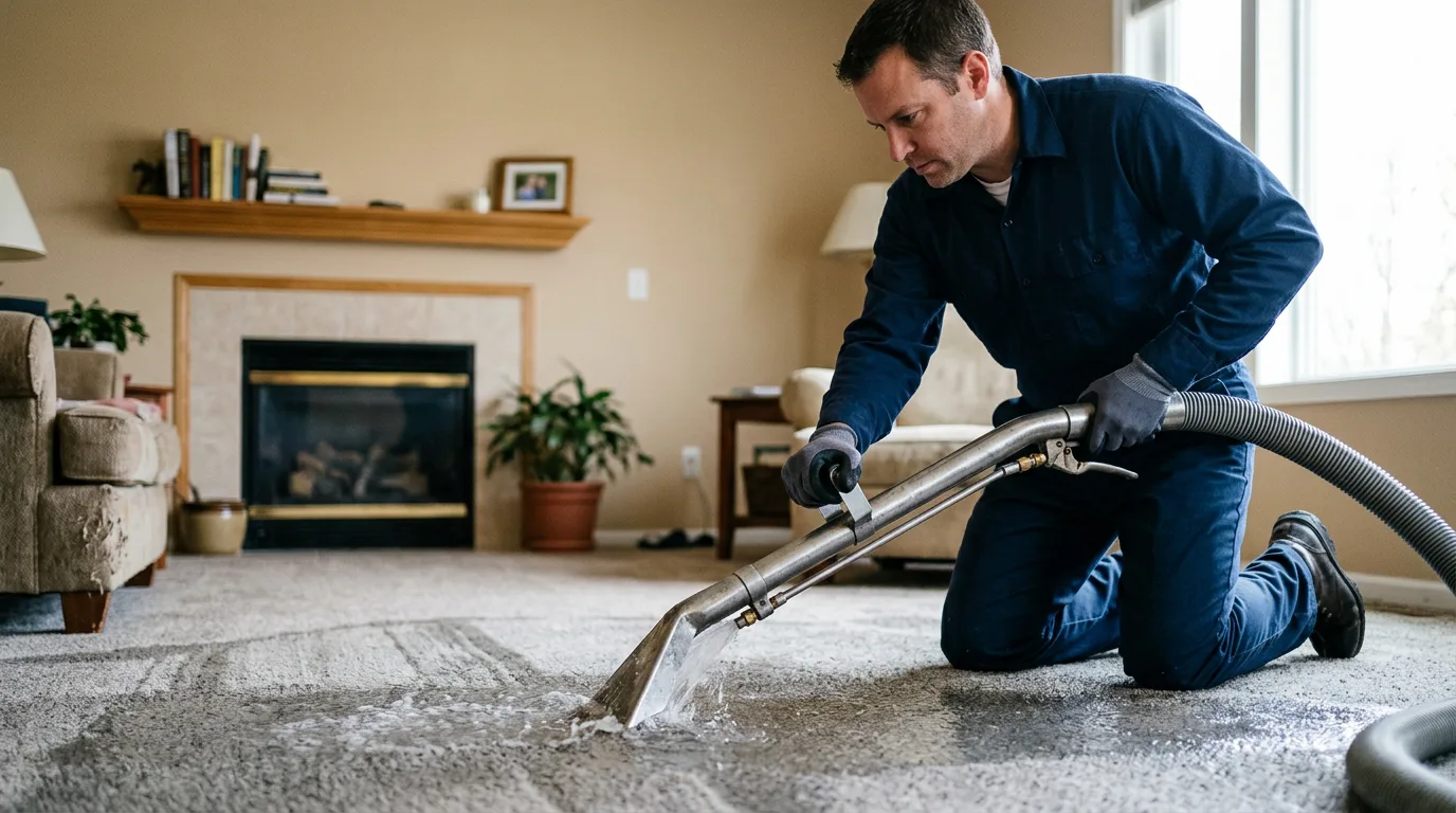 Water damage restoration technician working near Hadley, MA